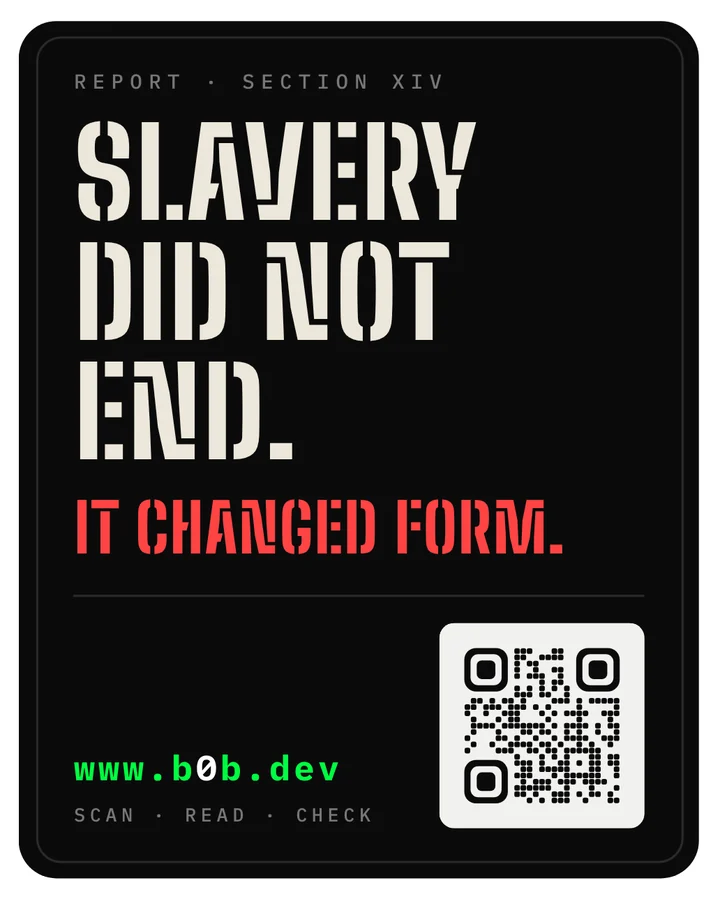 Sticker: SLAVERY DID NOT END. IT CHANGED FORM.